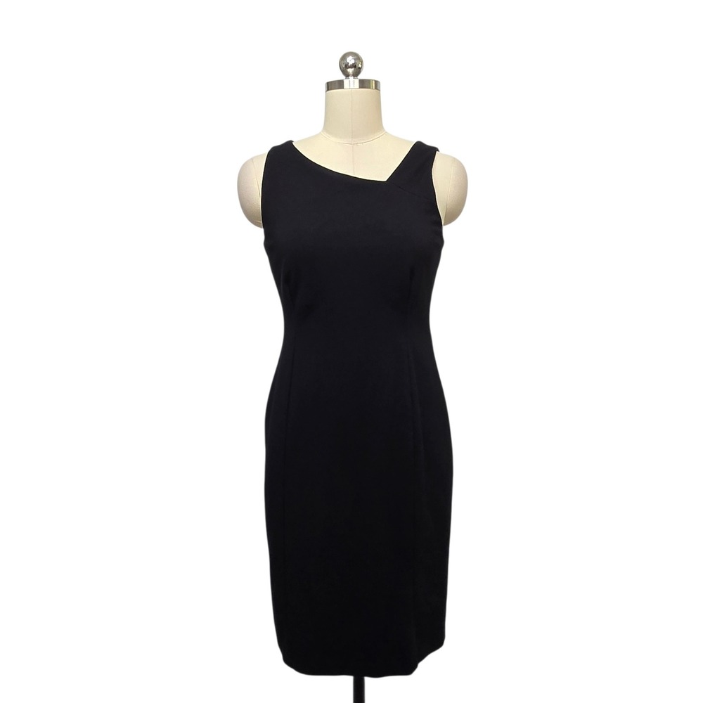 Eileen Fisher‎ Black Asymmetrical Neck Sheath Dress Size 4 Italian Silk Blend